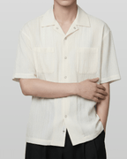 Open-Collar Crepe Button-up Sheer Shirt