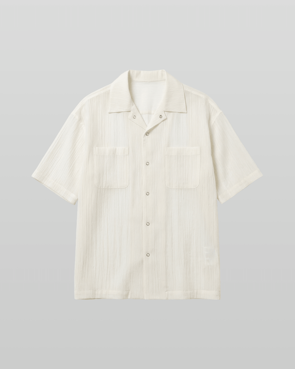 Open-Collar Crepe Button-up Sheer Shirt