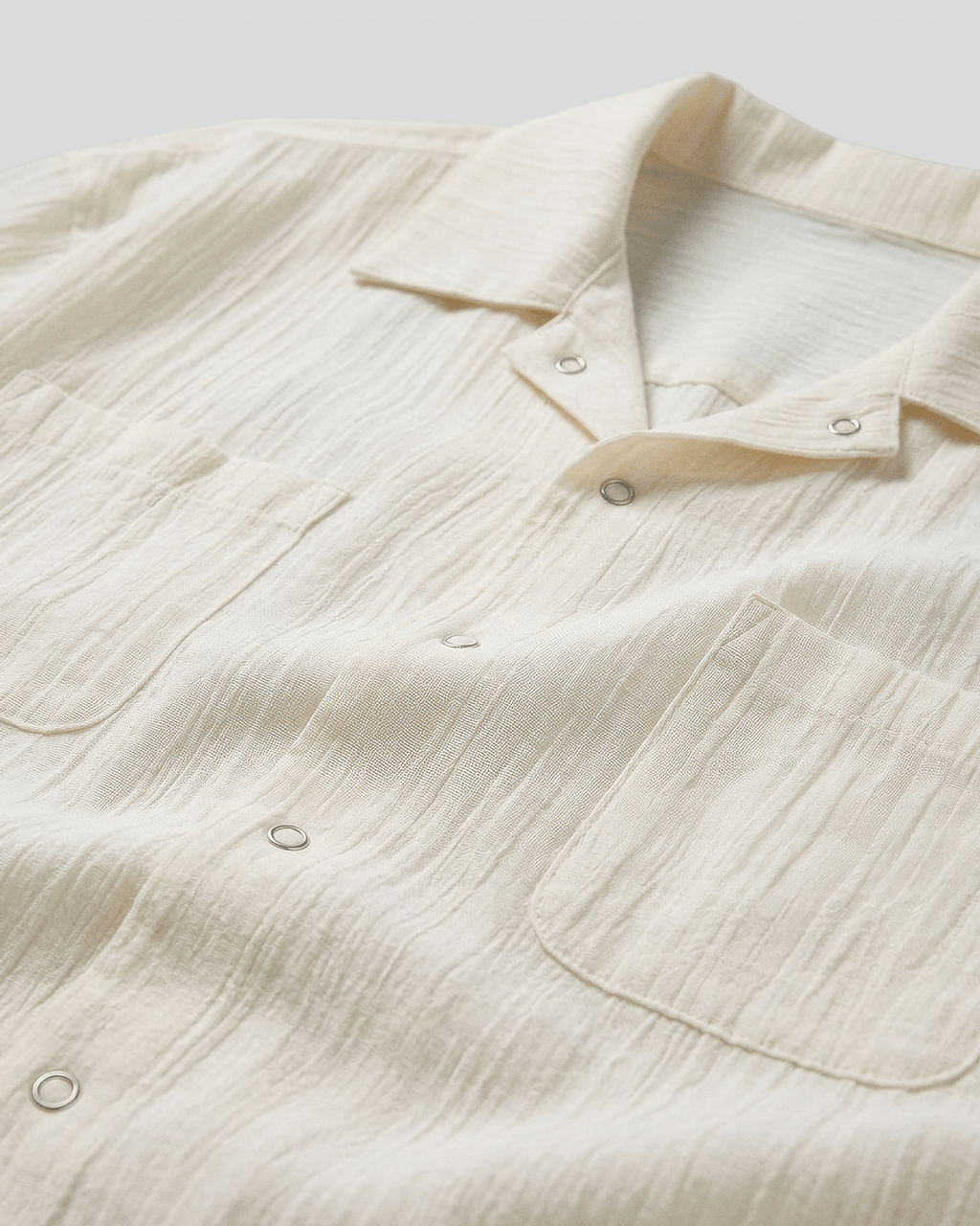 Open-Collar Crepe Button-up Sheer Shirt