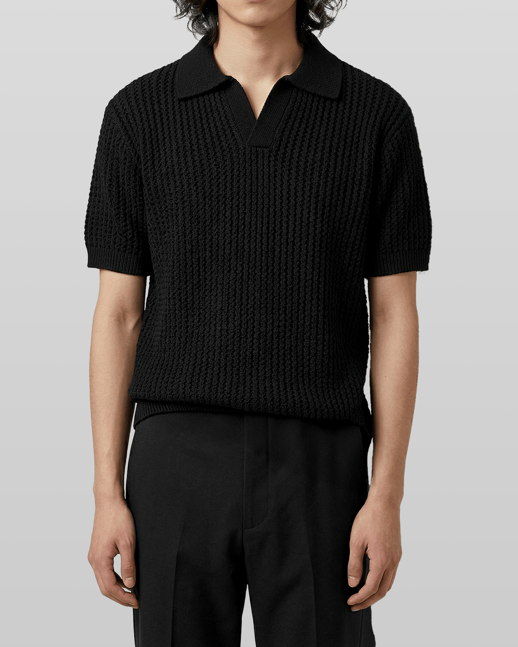 Open Collar Linen Knit Top