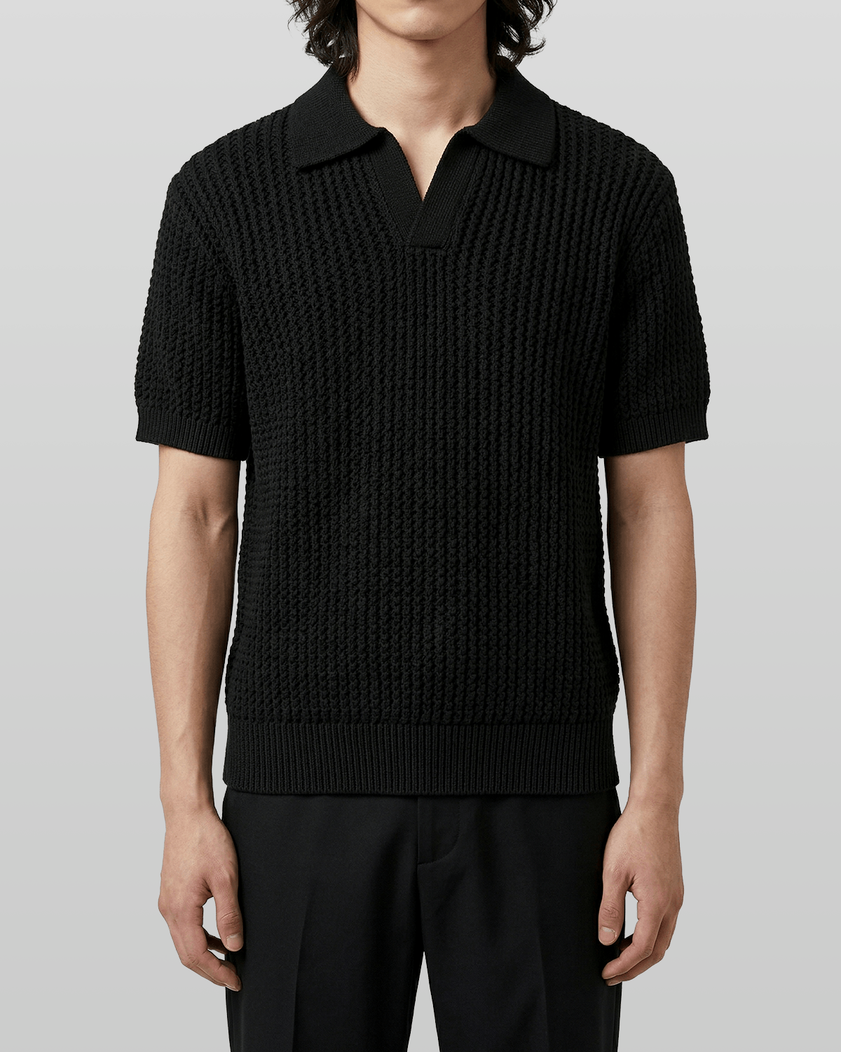 Open Collar Linen Knit Top