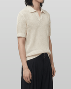 Open Collar Linen Knit Top