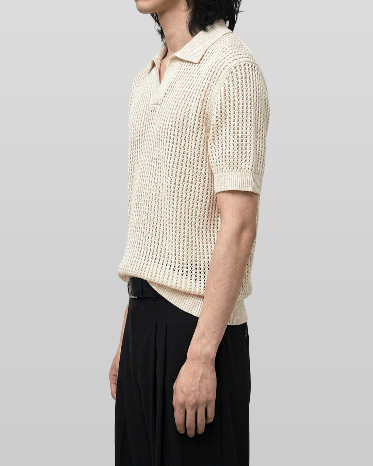 Open Collar Linen Knit Top