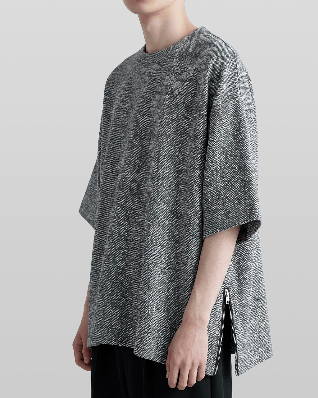 Oversized Side Zip Tweed T-Shirt
