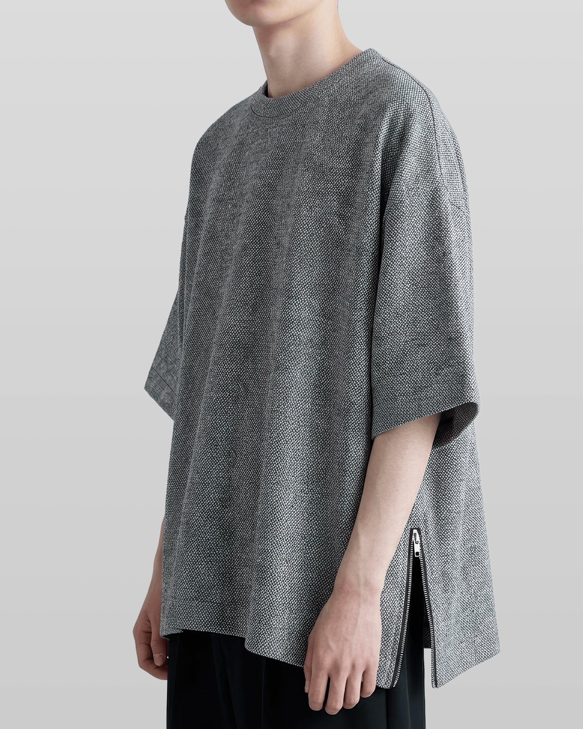 Oversized Side Zip Tweed T-Shirt