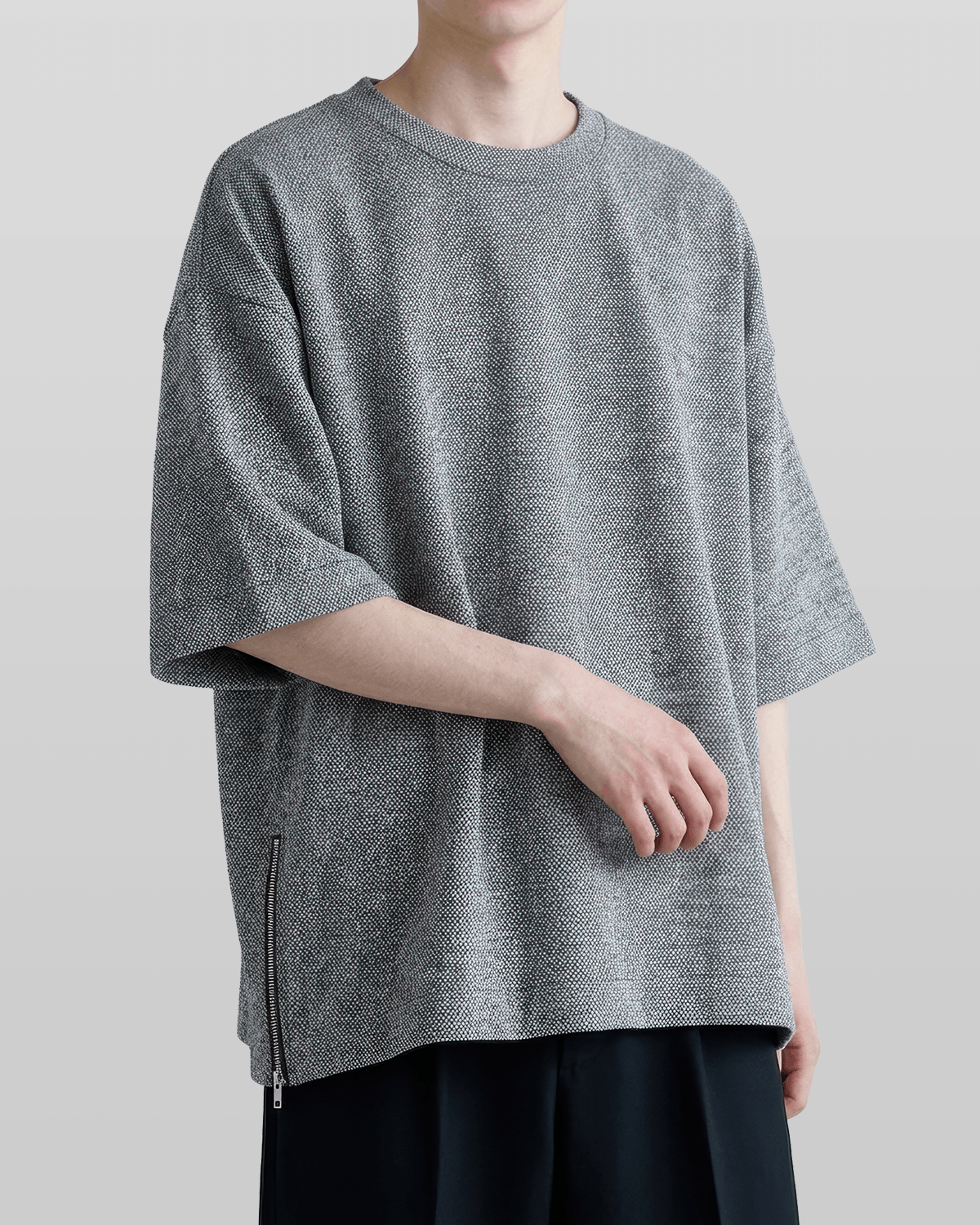Oversized Side Zip Tweed T-Shirt