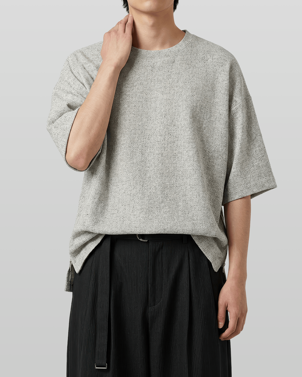 Oversized Side Zip Tweed T-Shirt