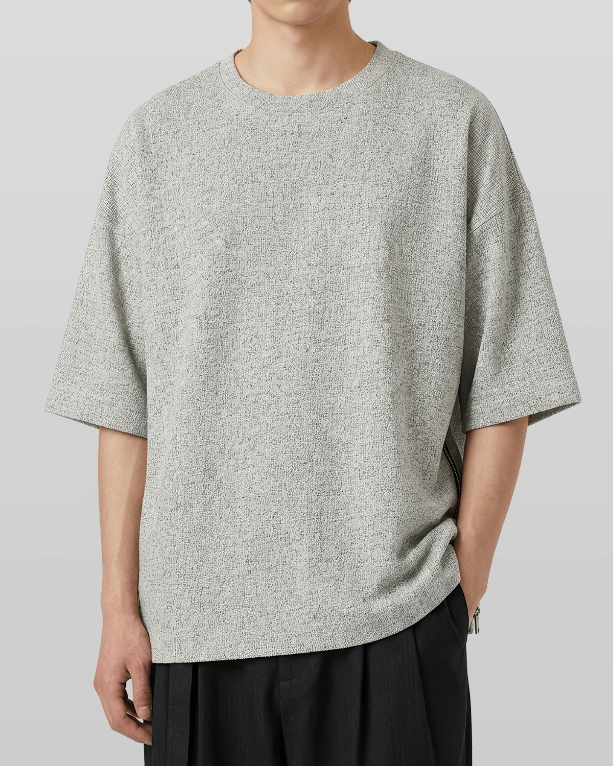Oversized Side Zip Tweed T-Shirt