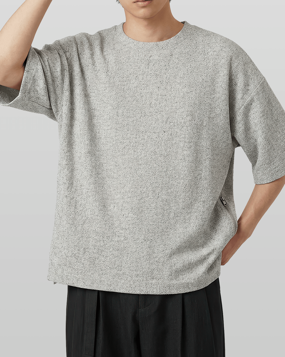 Oversized Side Zip Tweed T-Shirt