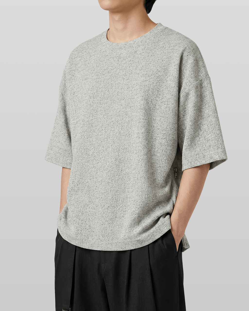 Oversized Side Zip Tweed T-Shirt