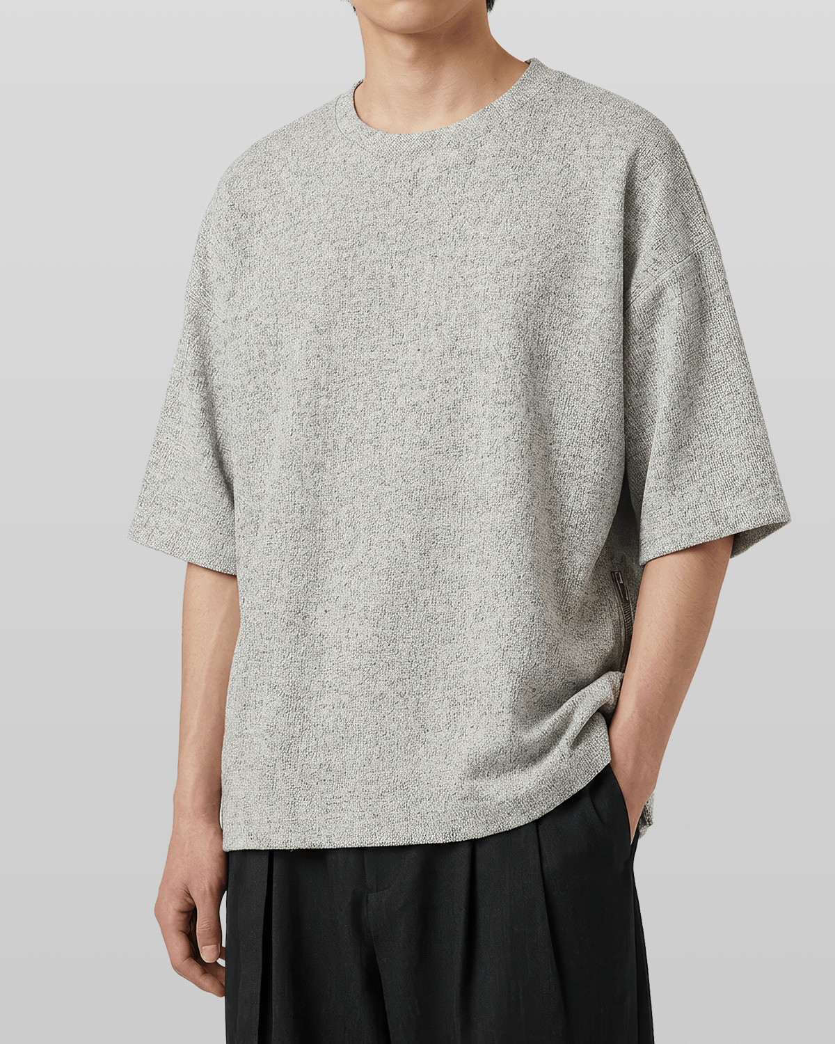 Oversized Side Zip Tweed T-Shirt