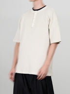 Pigment Dyeing Henley Neck T-Shirt ivory – Front view | clean essentials / relaxed fit | UNPROVEN