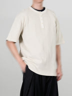 Dyeing Henley Neck T-Shirt Ivory – Front view | clean essentials / minimalist | UNPROVEN