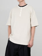 Dyeing Henley Neck T-Shirt Ivory – Front view | clean essentials / minimalist | UNPROVEN