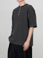 Dyeing Henley Neck T-Shirt Charcoal – Front view | clean essentials / minimalist | UNPROVEN