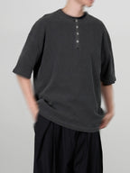 Dyeing Henley Neck T-Shirt Charcoal – Front view | clean essentials / minimalist | UNPROVEN