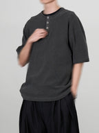 Pigment Dyeing Henley Neck T-Shirt charcoal – Front view | clean essentials / relaxed fit | UNPROVEN