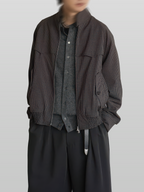 Plaid Harrington Jacket ash-brown – Detail | architectural outerwear / structured | UNPROVEN