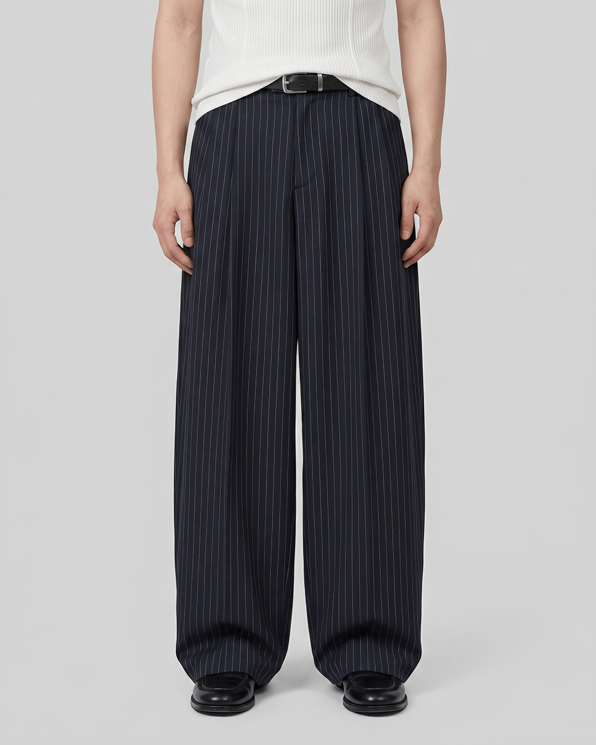 Pleated Striped Wide Pants