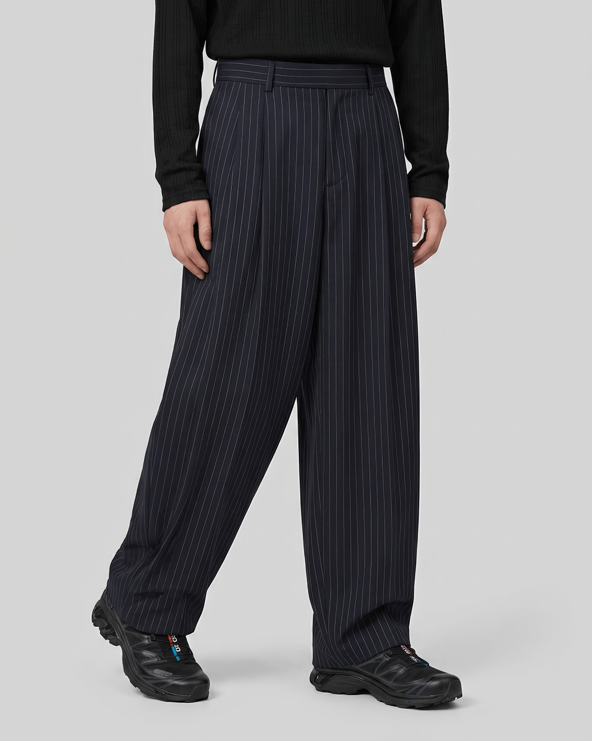 Pleated Striped Wide Pants