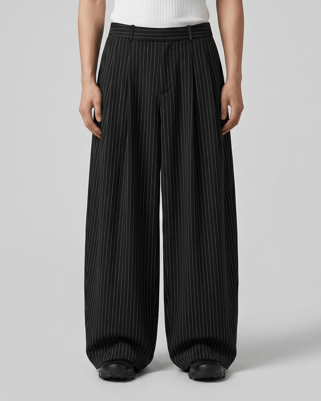 Pleated Striped Wide Pants