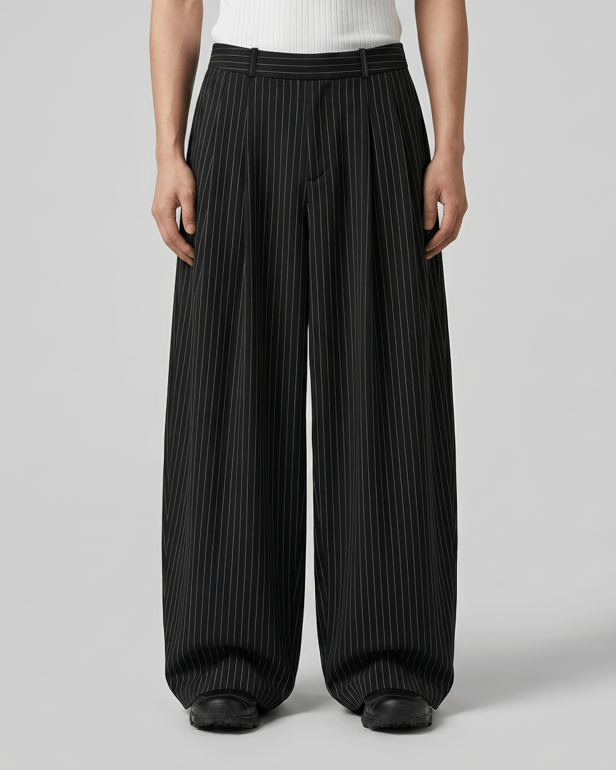 Pleated Striped Wide Pants