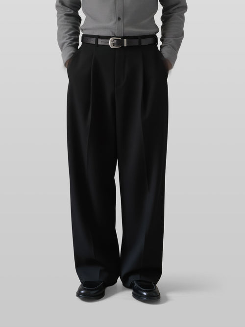 Pleated Wide Pants black – Front view | wide-leg / pleated / relaxed tailoring | UNPROVEN