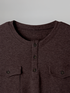 Double Pocket Henley T-Shirt gray-1 – Detail close-up | clean essentials / relaxed fit | UNPROVEN