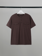 Double Pocket Henley T-Shirt brown – Front view | clean essentials / relaxed fit | UNPROVEN