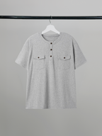 Pocket Henley T-Shirt Gray-1 front - cleanfit minimal - UNPROVEN