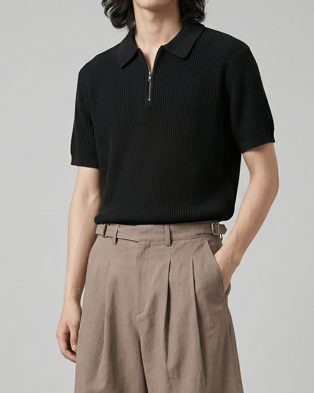 Quarter-Zip Collar Knit Top