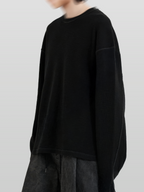 Stitch Waffle T-Shirt Black front - cleanfit minimal - UNPROVEN