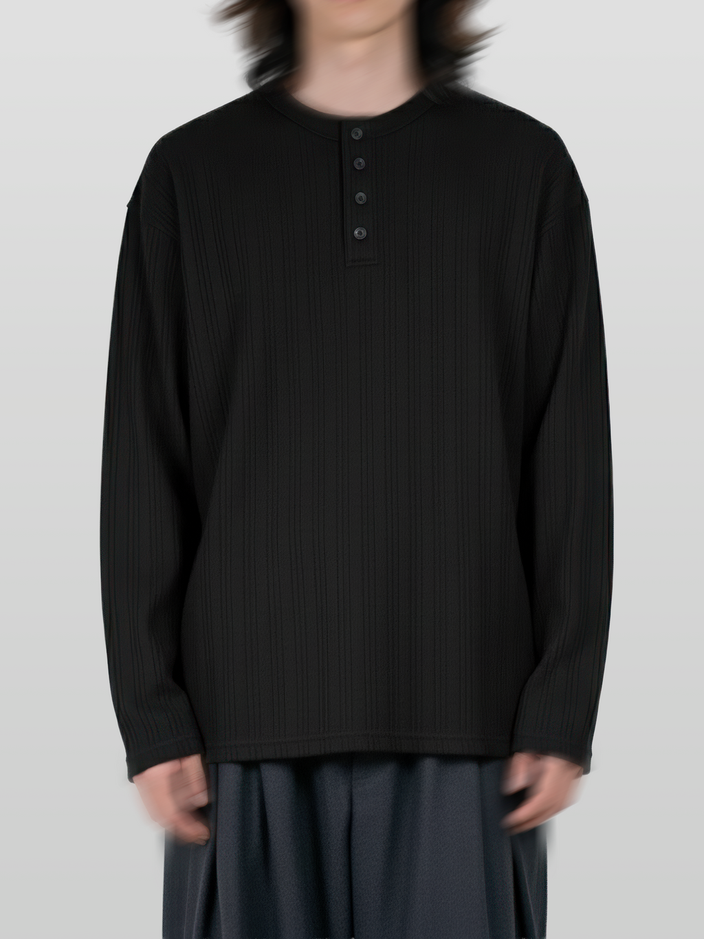 Ribbed Henley Neck T-Shirt