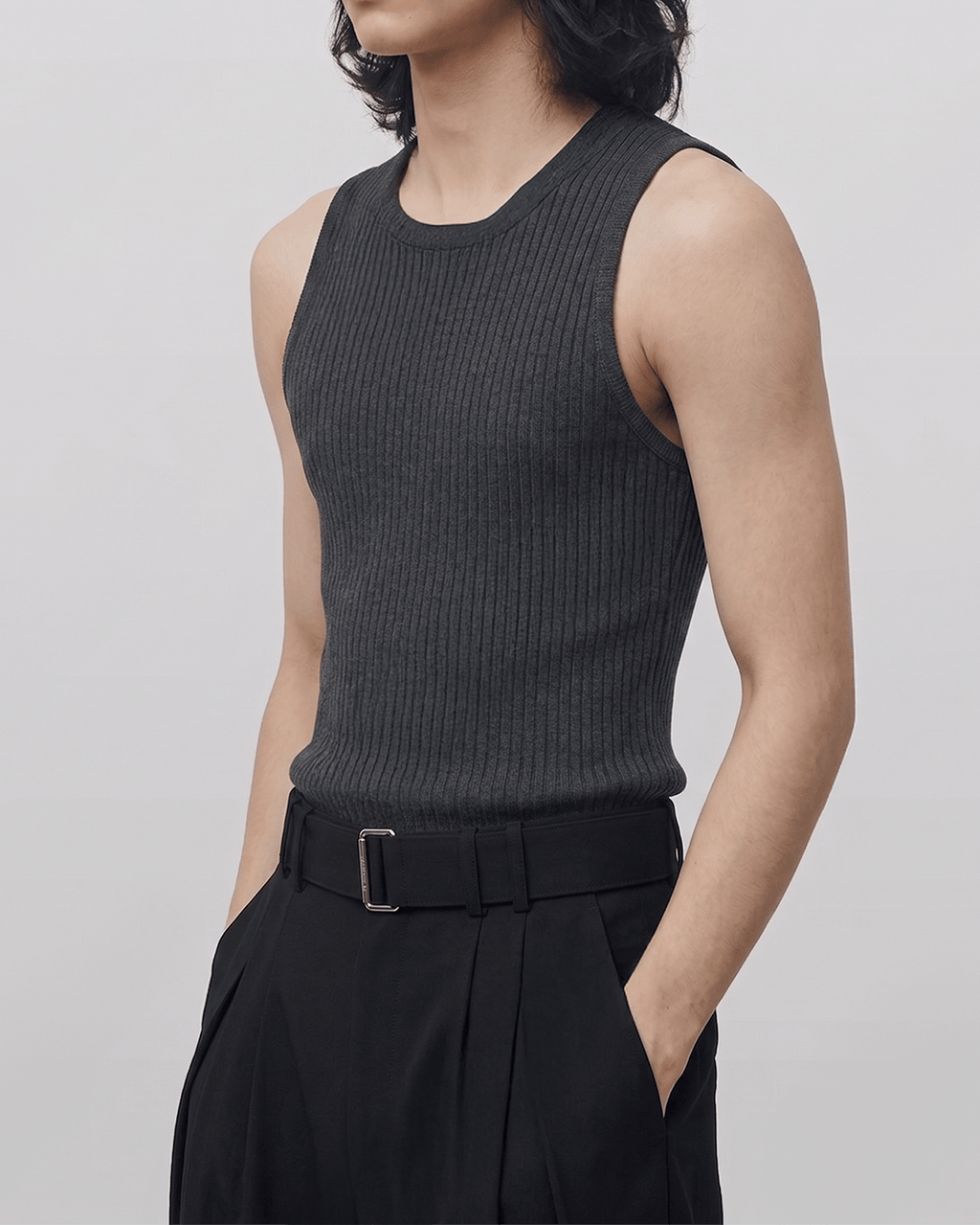 Ribbed Tank Top Charcoal