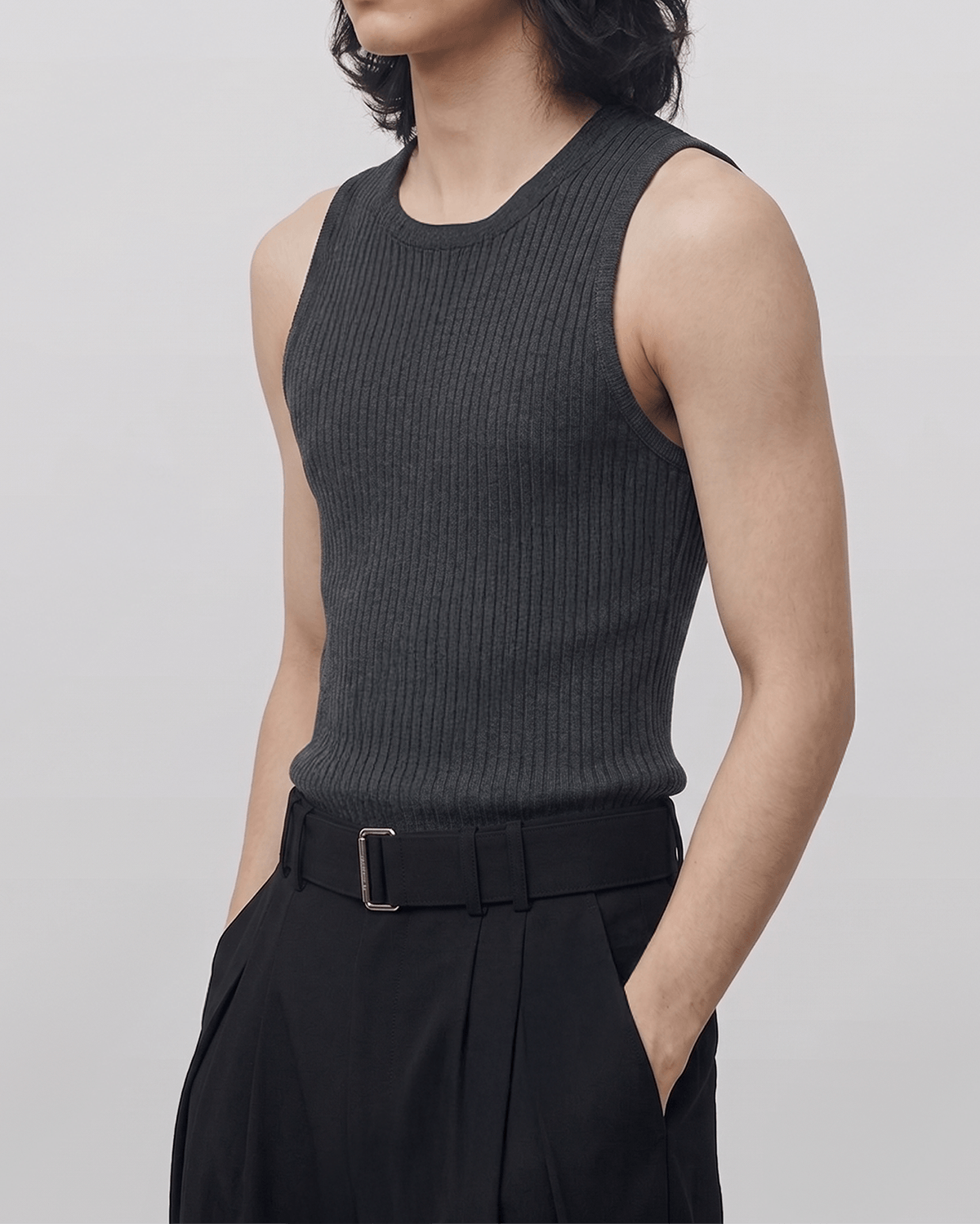 Ribbed Tank Top Charcoal