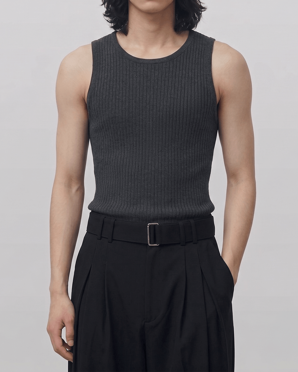 Ribbed Tank Top Charcoal