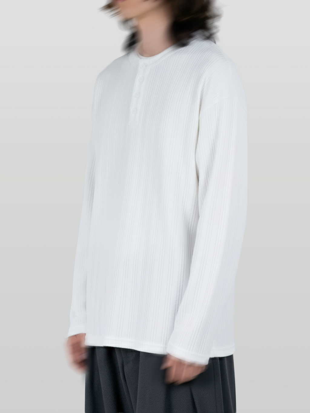 Ribbed Henley Neck T-Shirt