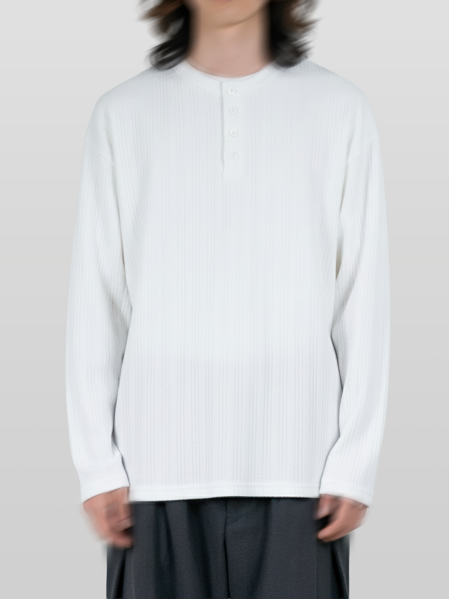 Ribbed Henley Neck T-Shirt