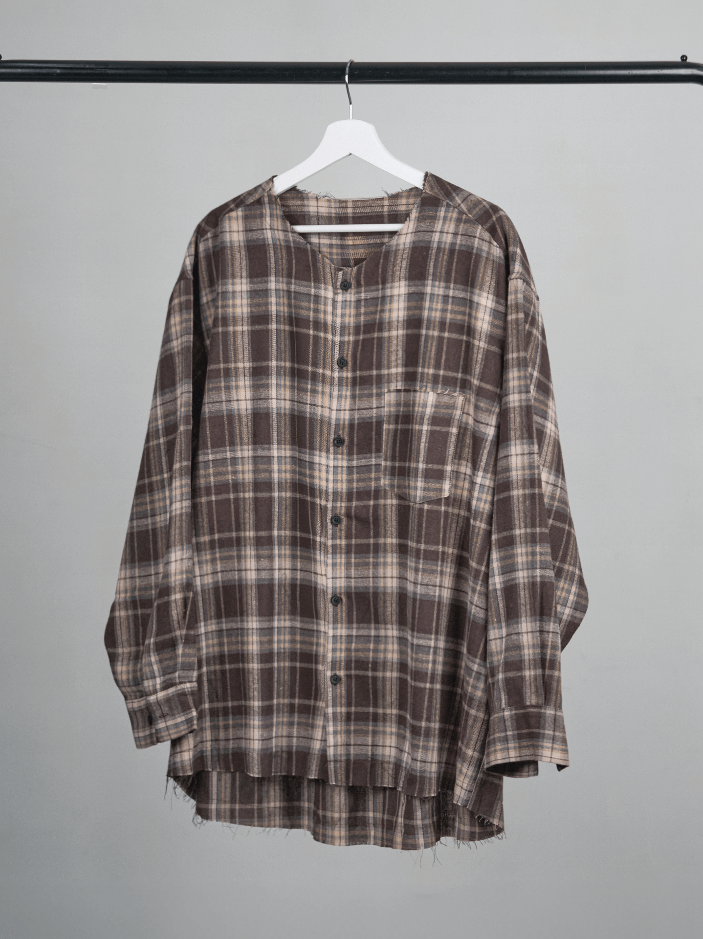 Collarless Check Shirt