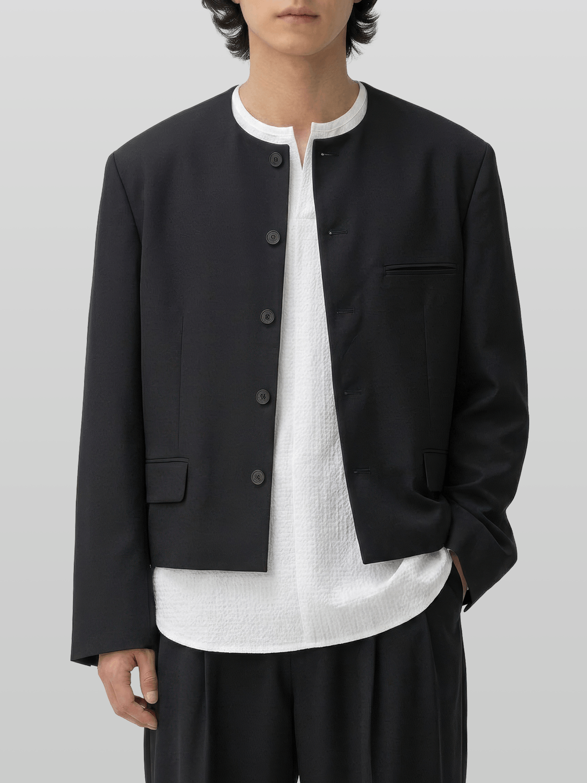 Round Neck Cropped Blazer