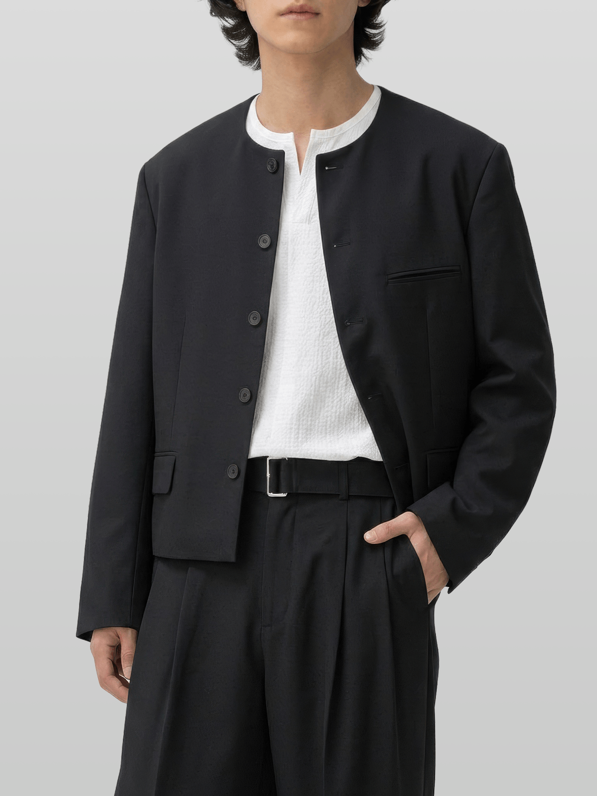 Round Neck Cropped Blazer