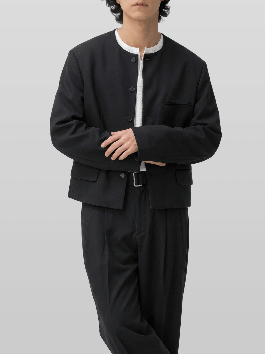 Round Neck Cropped Blazer