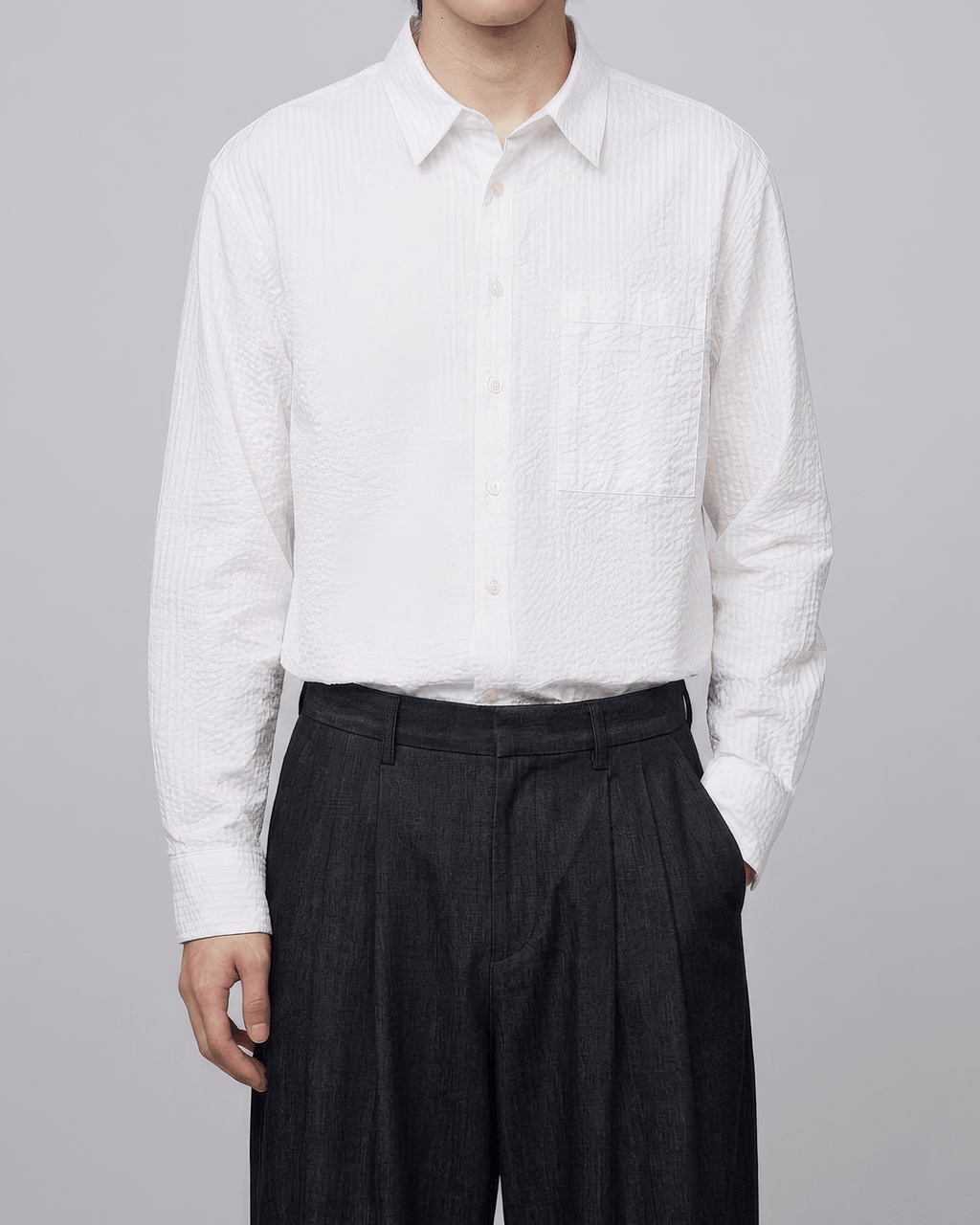 Seersucker Cropped Shirt White