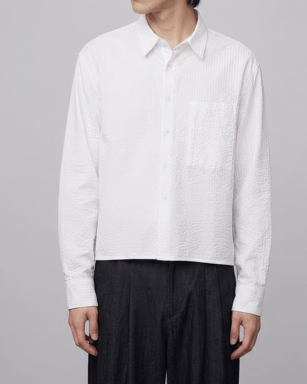 Seersucker Cropped Shirt White