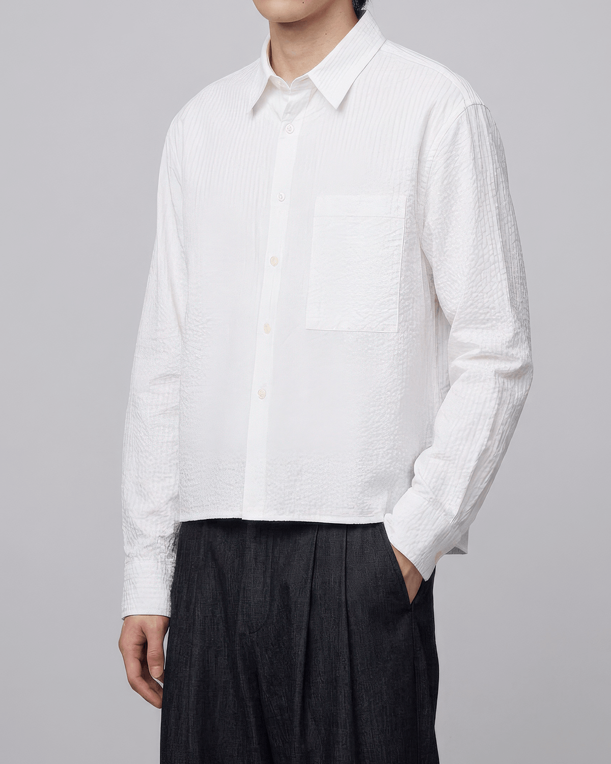 Seersucker Cropped Shirt White