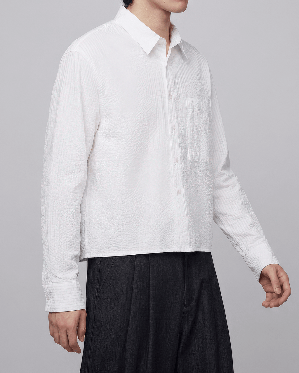 Seersucker Cropped Shirt White