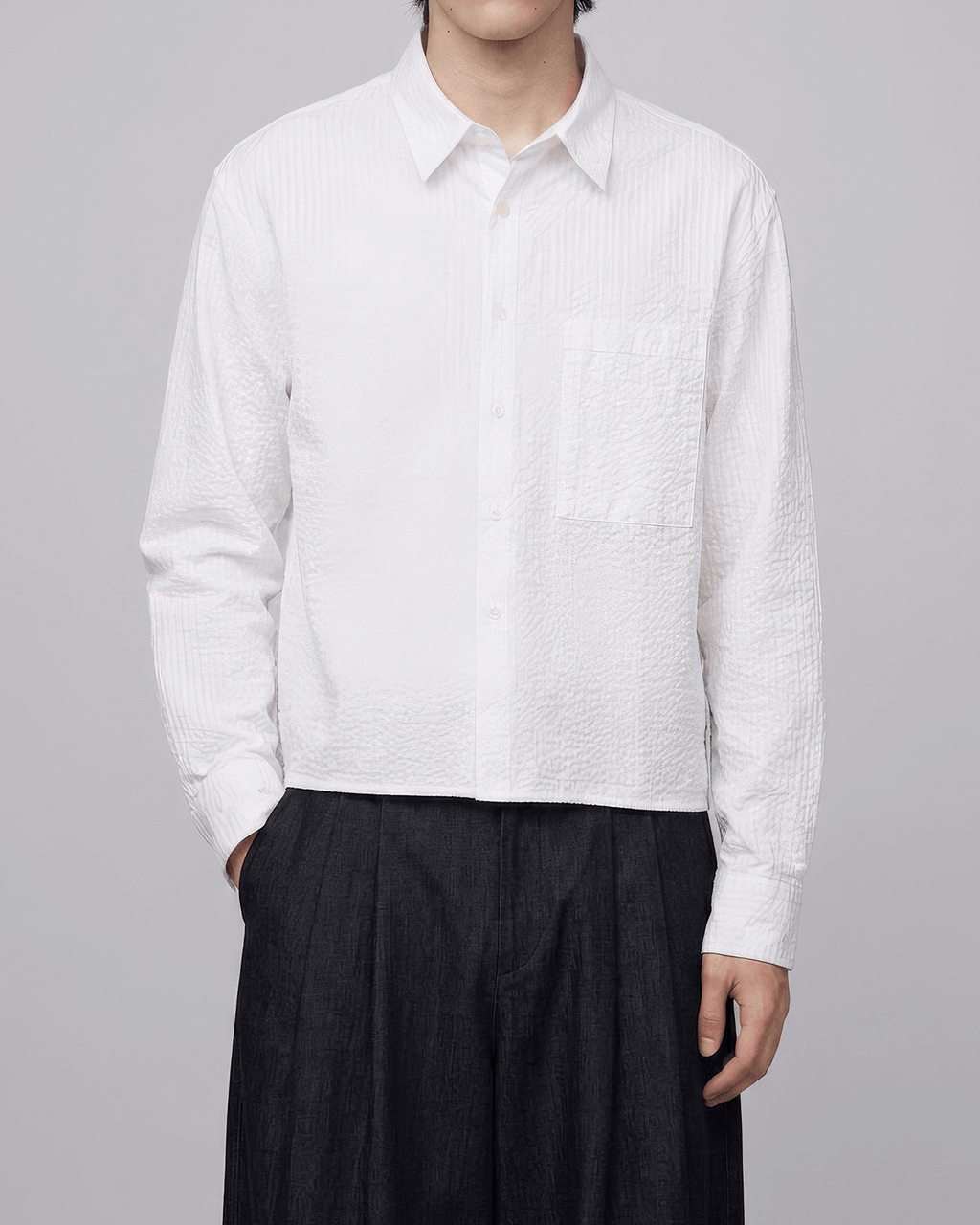 Seersucker Cropped Shirt White