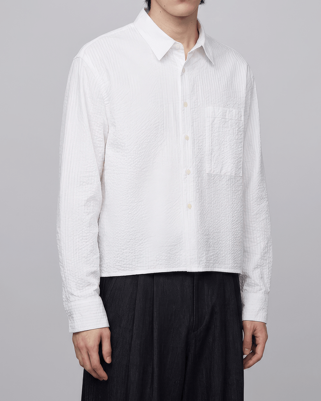 Seersucker Cropped Shirt White