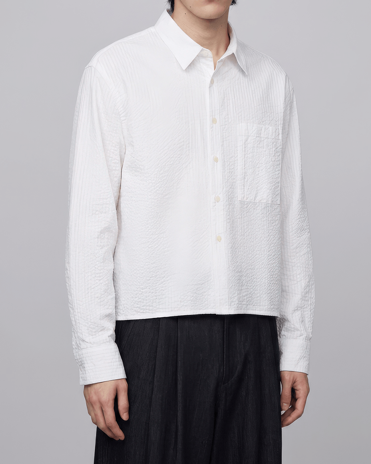 Seersucker Cropped Shirt White