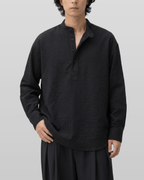 Seersucker Pullover Button-Tab Shirt